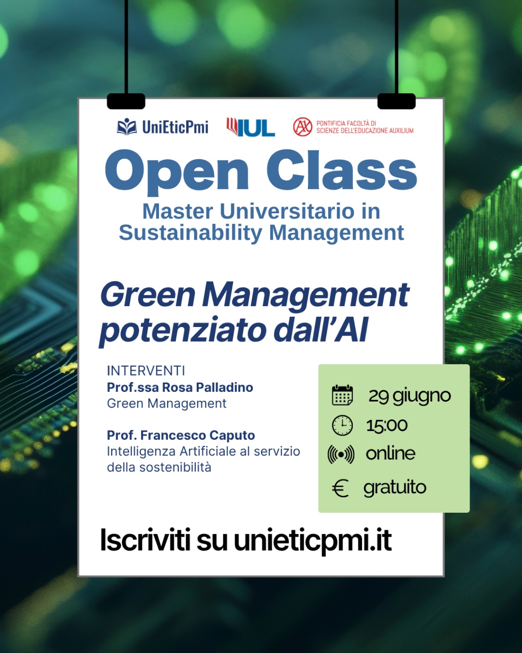 Locandina webinar Green Management potenziato dall’Intelligenza Artificiale