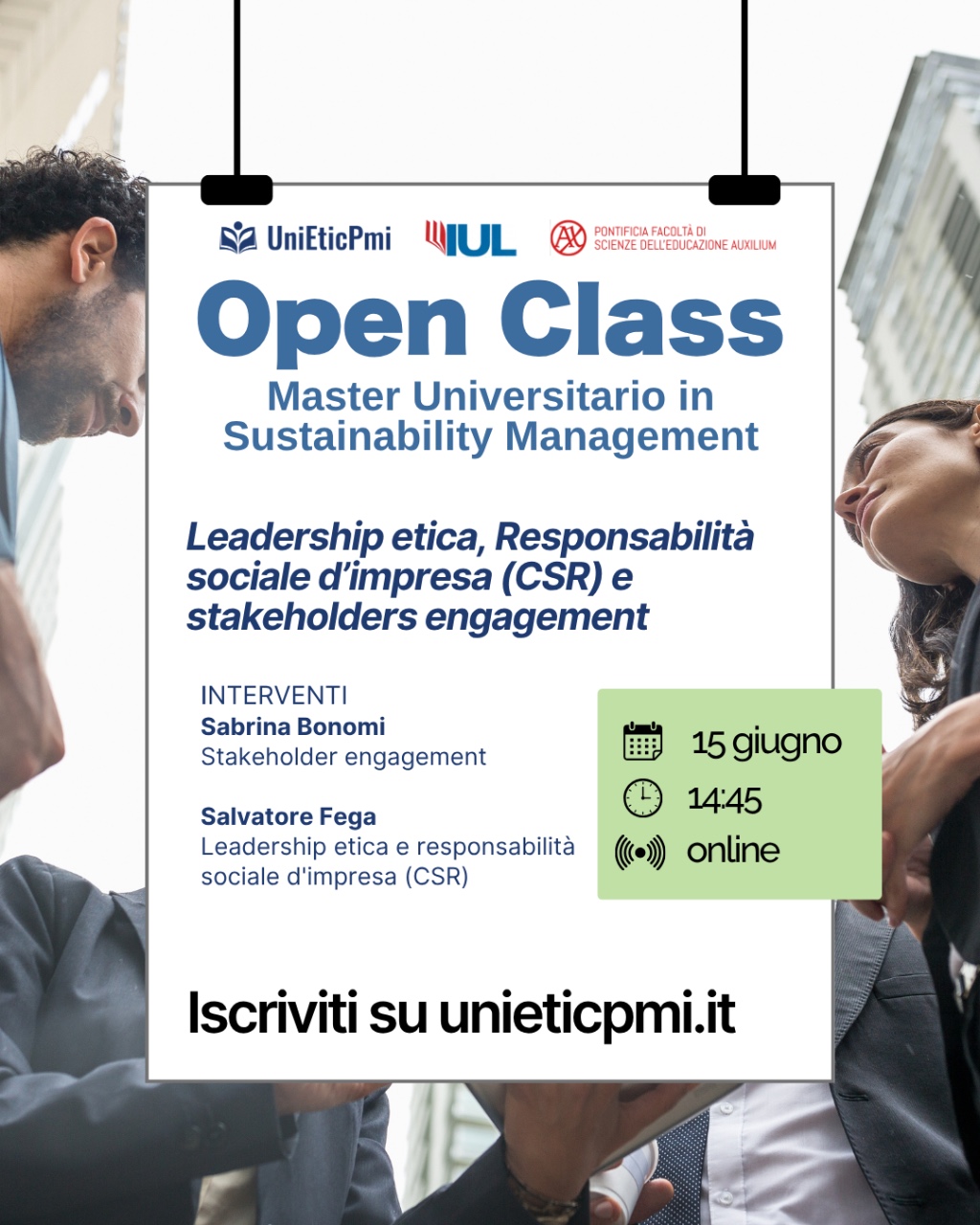 Locandina webinar Leadership etica, Responsabilità sociale d’impresa (CSR) e stakeholders engagement