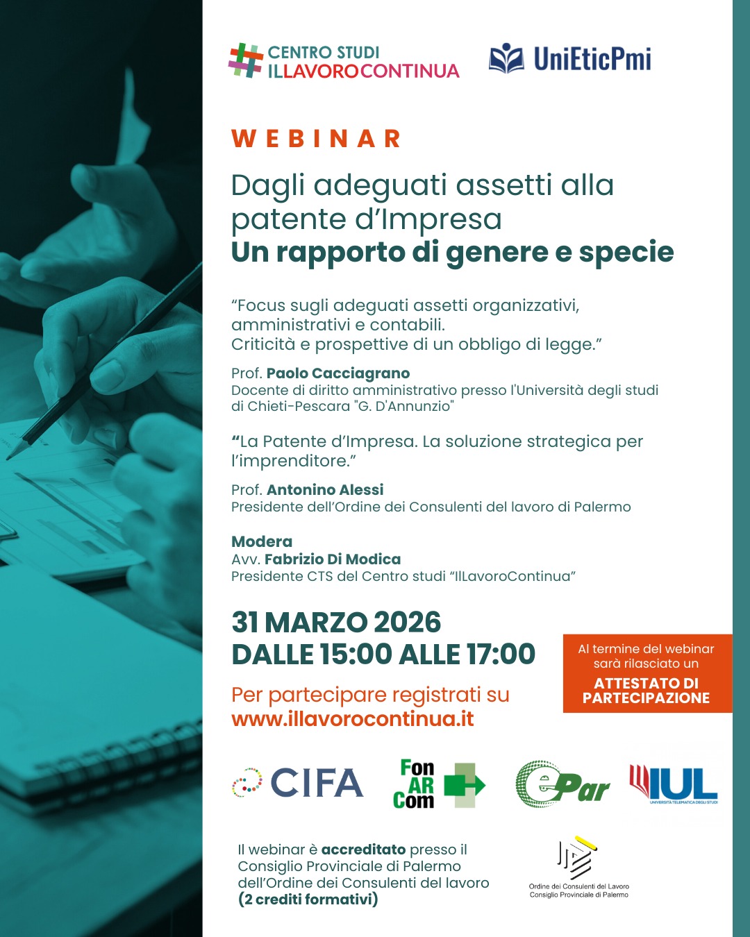 Locandina webinar DAGLI ADEGUATI ASSETTI ALLA PATENTE D’IMPRESA Un rapporto di genere e specie