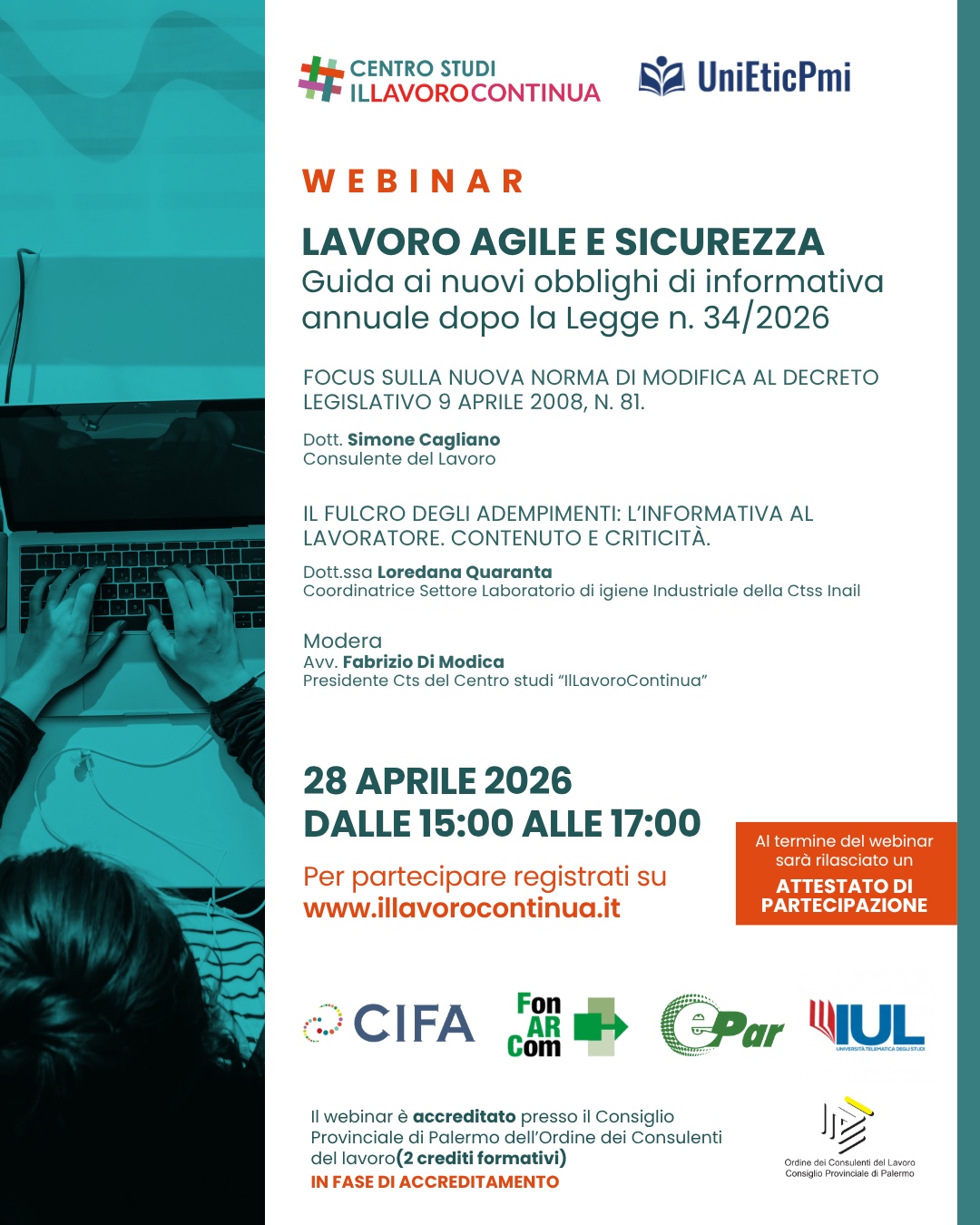 Locandina webinar Lavoro Agile e Sicurezza